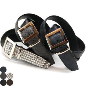 ベルト レザーベルト 4cm幅 スクエアー 四角 バックル パイソン革 ヘビ