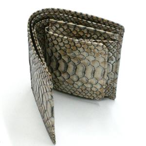 財布 二つ折り財布 小銭入れあり / 本革 ヘビ革 へび革 パイソン革