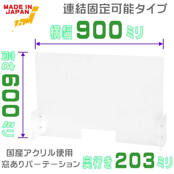 アクリル パーテーション パネル W900×H600 窓あり 透明 間仕切り デスク用仕切り板 衝立...