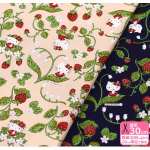 ハローキティ KTストロベリー オックス いちご柄 イチゴ柄 キティちゃん オックス生地 刺繍風 キャラクター生地 生地 布 数量3(30cm)から10cm単位 3947