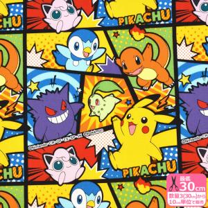 ポケモンコミック柄 オックス ピカチュウ ヒトカゲ ゲンガー ポッチャマ キャラクター生地 オックス生地 ポケモン生地 布 数量3(30cm)から10cm単位 7421