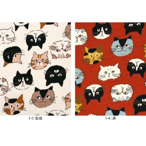 キャット×フェイス柄 オックス 未晒コットン ...の詳細画像2