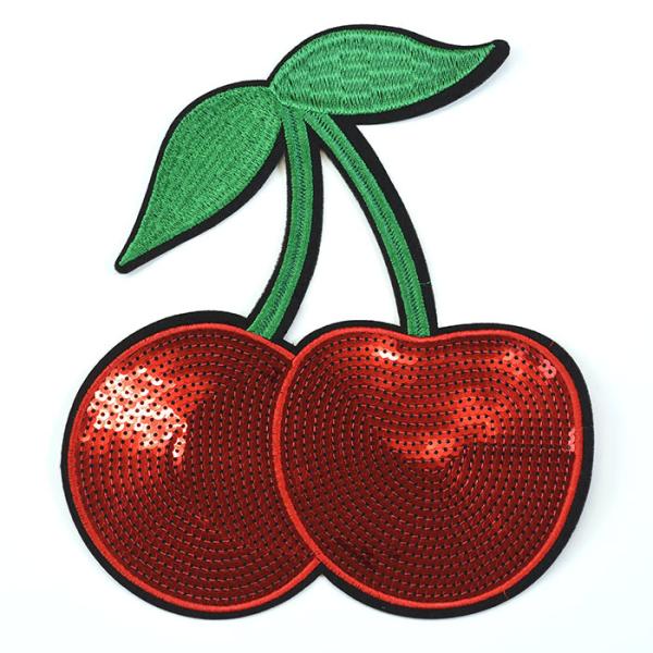 ビッグワッペン さくらんぼ チェリー スパンコール キラキラ デコレーション ワッペン ワッペンデコ...