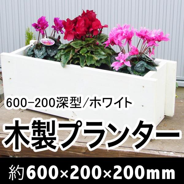 木製プランター600-200深型長さ約600奥行き約200（ホワイト）（木製プランター）（防腐防蟻処...