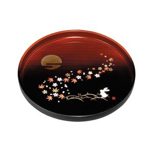紀州漆器 10.0丸盆 杢塗分け 春秋月うさぎ 30cm お盆 トレー 伝統工芸 運び盆 日本製 叙...