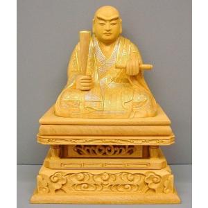 古い木製仏像　本格漆　金箔　蓮坐　時代あり　蓮座に金箔 日蓮聖人像 楠 2,0 仏像日蓮宗仏壇 仏具 切金プラチナ箔/本金箔 日蓮
