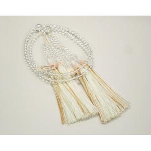 日蓮宗 本式数珠 本水晶 共玉 尺２丸玉 正絹頭付房 白×金ホタル 桐箱入 送料無料 みかん珠 法華...