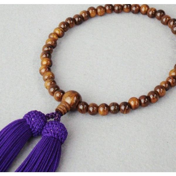 数珠 女性用 栴檀 共玉 6mm玉 正絹頭付房 古代紫 白細紙箱入 送料無料 略式数珠 片手念珠 京...