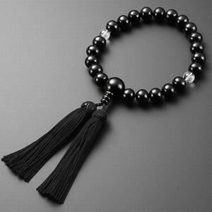 数珠 男性用 黒檀 新水晶 二天 22珠 人絹頭付房 黒 箱なし ネコポス