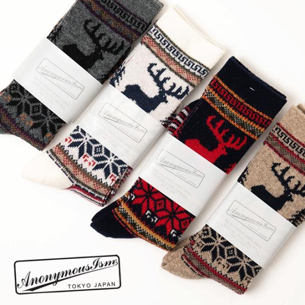 ANONYMOUSISM アノニマスイズム WOOL ディアスノー JQ クルー ソックス メンズ ...