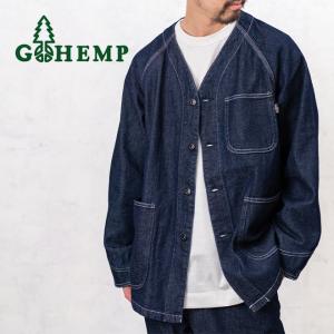 GOHEMP ゴーヘンプ NO COLLAR COVER ALL onewash ワンウォッシュ デニムジャケット ノーカラー カバーオール メンズ レディース アメカジ ライトアウター コット