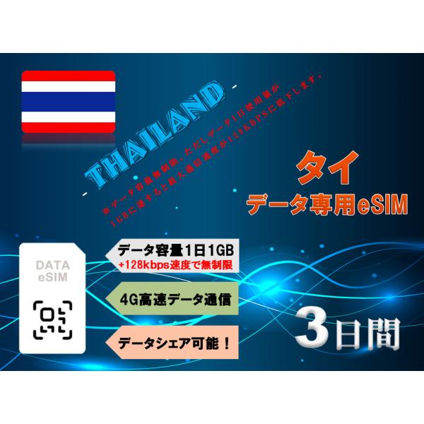 タイeSIM SIM 海外eSIM SIMカード データ容量1日/1GB 3日間 4G/LTE デー...