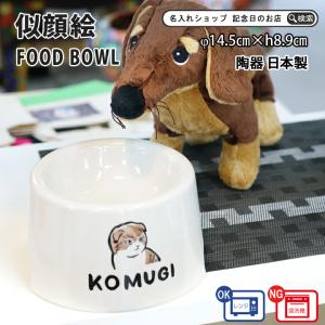 父の日 送料無料 似顔絵と名前が入る 高さを出したフードボウル pet105 高さがある 犬 猫 名入れ プレゼント ギフト ペット 餌入れ 水飲み 日本製 陶器｜name-yudachigama