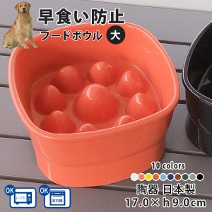 父の日 早食い防止 フードボウル 犬 猫 陶器 おしゃれ 日本製 食器 名入れ ペット 犬用 猫用 送料無料 高台カラー フードボウル 【大】 全10色 あすつく｜name-yudachigama