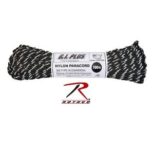 【米軍】Rothco（ロスコ）　パラコード 30M（Nylon Paracord Type III 550 LB 100FT）【ブラック・リフレクティブトレーサー】 136｜nammara-store