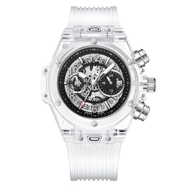 腕時計 メンズ 透明 スケルトン時計 スポーツカジュアル ON6812 white black