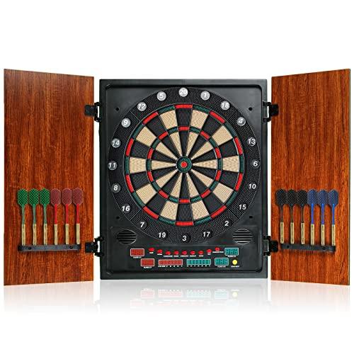 HLDarts Electronic Dart Board Cabinet Set、木製仕上げドア付...