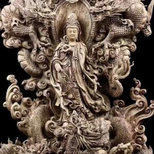 【天然沈香木彫】 騎龍観音(五龍) 仏教美術 ...の詳細画像5