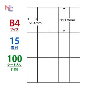 E15G(L) ラベルシール 1袋 100シート B4 15面 121.3×51.4mm マルチタイプラベル 表示・商用ラベル ナナコピー ナナラベル E15G｜nana