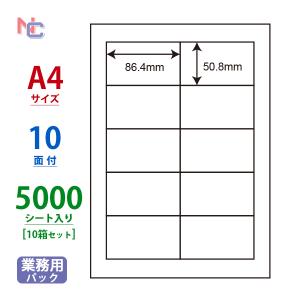 LDW10MBA シンプルパック(VP10) ラベルシール 10ケースセット 5000シート A4 10面 86.4×50.8mm 宛名ラベル 表示・商用 マルチラベル LDW10MBA｜nana