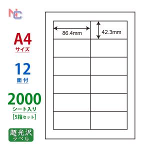 SSCL-11(VP5) 超光沢ラベルシール 5ケースセット 2000シート A4 12面 86.4×42.3mm カラーレーザープリンタ用 パッケージラベル 商品ラベル  SSCL11｜nana