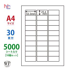 WP03001(VP10) 30面 53.3×25.4mm ラベルシール 5000シート 10ケース A4 マルチタイプラベル ワールドプライスラベル 30片 余白あり｜nana