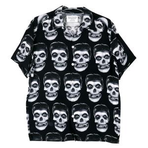 WACKO MARIA ワコマリア 13SS REGENT SKULL ALOHA SHIRT リーゼント スカル アロハ シャツ ブラック 半袖 ショートスリーブ ハワイアンシャツ｜nanainternational