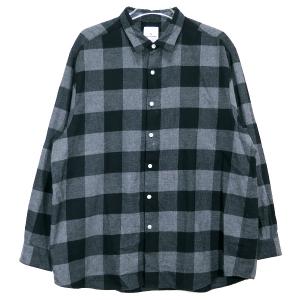 uniform experiment ユニフォームエクスペリメント 22AW BAGGY REGULAR COLLAR FLANNEL BLOCK CHECK SHIRT フランネル ブロック チェック シャツ ブラック｜nanainternational