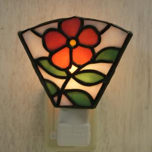 ステンドグラス フットライト お休みランプ・赤い薔薇（4面体