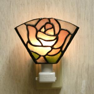 ステンドグラス フットライト お休みランプ・赤い薔薇（4面体