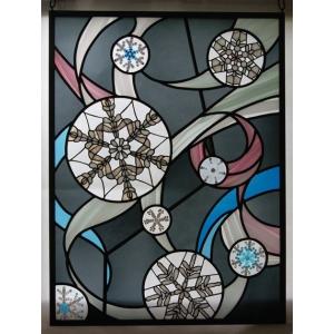 ステンドグラス 建物パネル・鉛線方式 (雪の華)の詳細画像2