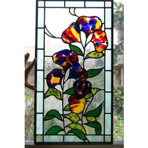 送料無料 ステンドグラス 和風 桜 パネル 建築 窓 ドア 壁用