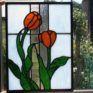 ステンドグラス 建物パネル・鉛線方式 （雪の華） : ステンドグラス