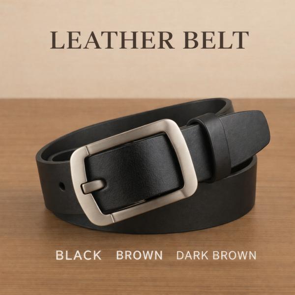 ベルト メンズ カジュアル 革 黒 おしゃれ シンプル 軽量 太め 大きい 紳士 ビジネス ブラック...