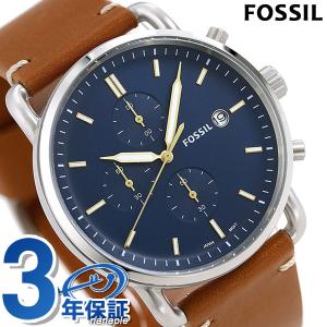 フォッシル 腕時計 メンズ クロノグラフ 革ベルト 42mm ブルー×ブラウン FS5401 FOSSIL ザ コミューター