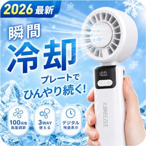 2026最新 ハンディファン 冷却プレート 薄型 スリム 軽量 100段階 強風 静音 3WAY 2400mAh Type-C USB充電 ハンディ扇風機 卓上 首かけ カラビナ HDL-2123
