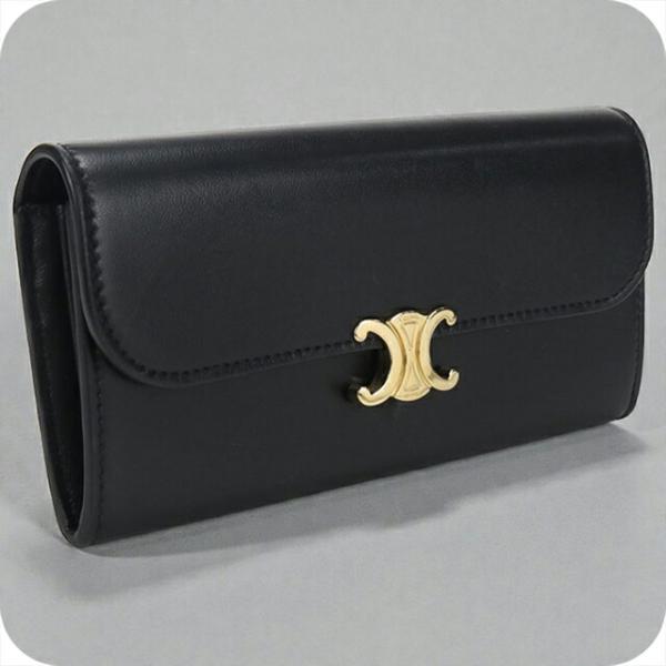 中古 セリーヌ 長財布二折 レディース ブランド CELINE トリオンフ ラージウォレット ブラッ...