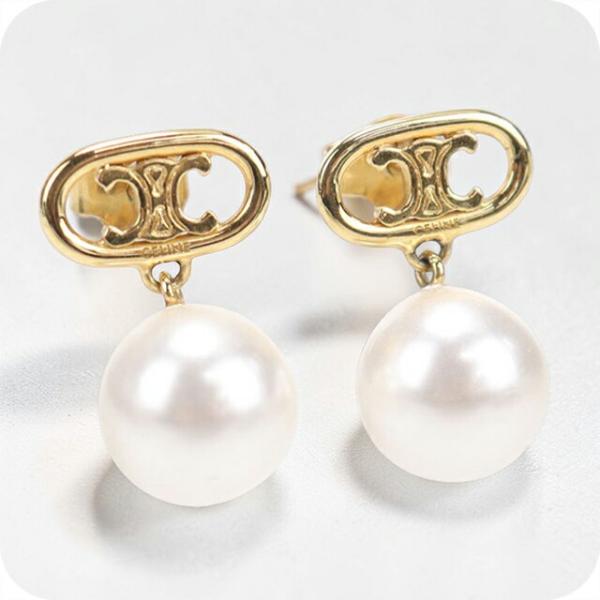 中古 セリーヌ ピアス レディース ブランド CELINE トリオンフ パール ゴールド アクセサリ...