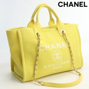 中古 シャネル トートバッグ レディース ブランド CHANEL ドーヴィル スモール バッグ キャンバス イエロー｜nanaple