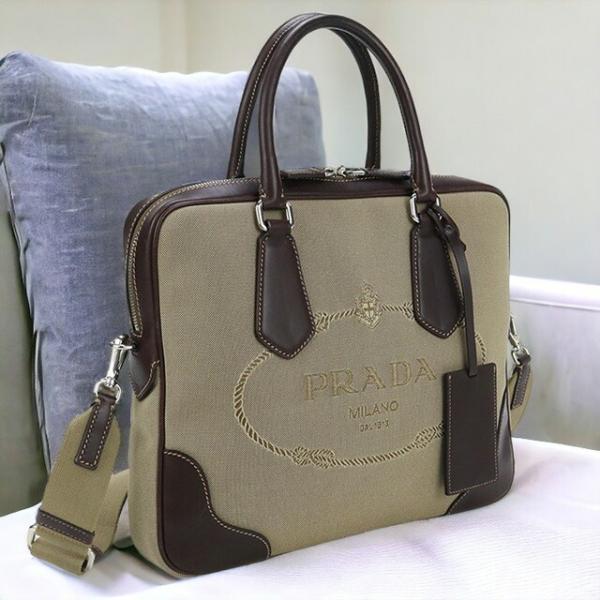 中古 プラダ ブリーフケース メンズ ブランド PRADA ロゴジャガード 2WAYブリーフケース ...