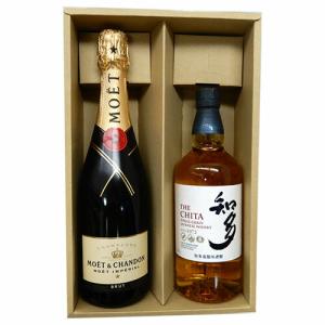 高級洋酒セット2本セット　モエシャンドン ブリュット750ml、ウイスキー知多700ml　【6月〜10月 クール便】　※【送料無料(北海道・東北・沖縄以外)】｜nandemosaketen