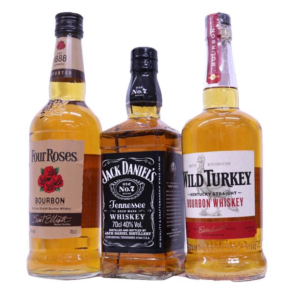 バーボン飲み比べ3本セット　ワイルドターキー スタンダード40.5度700ml、ジャックダニエル ブ...