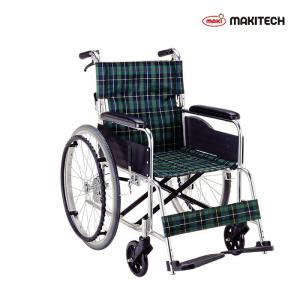 マキテック 車いす アルミ製 自走式 背固定 紺（ビニールレザーシート