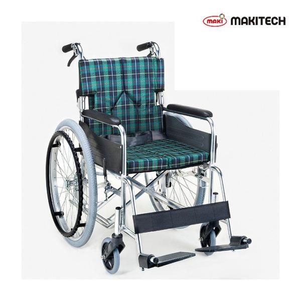 車椅子 自走式 背折れ 折りたたみ モジュールタイプ 緑チェック SMK50-4243GN 車いす