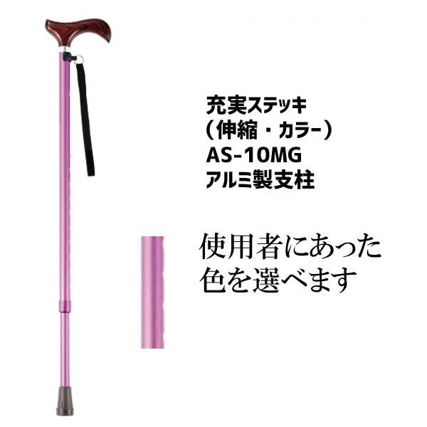 杖 伸縮ステッキ おしゃれ 上品 カラフル 先ゴム 充実ステッキ AS-10MG