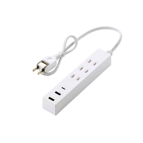 延長コード 電源タップ 0.5m (コンセント 3口 Type-C×1 USB-A×2) 雷ガード ...