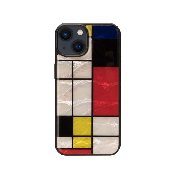 天然貝ケース for iPhone 14 Mondrian 背面カバー型 仕入先在庫品