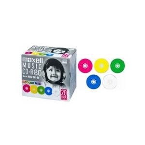 音楽用CD-R 80分 カラーレーベル 20枚パック 1枚ずつプラケース入り(5mmケ 目安在庫=△