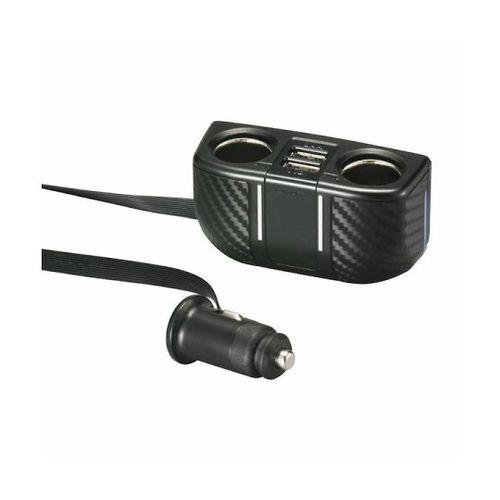 ソケット2連フラットコード付 2USB2.4A カーボン調 DZ322  取り寄せ商品