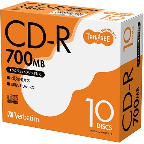 データ用CD-R 700MB 48倍速 ホワイトプリンタブル 5mmスリムケース 1パック(10枚)...